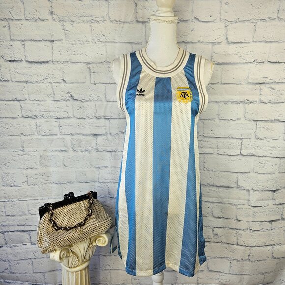 NWT Adidas Size XS Blue/Wht Striped Argentina Messi #10 Soccer Jersey Tank Dress - Picture 1 of 11